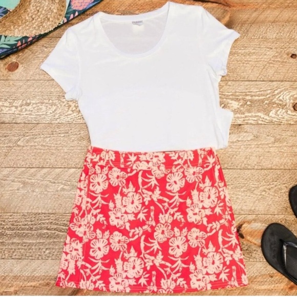 Rip Skirt Hawaii Coral Peach Hibiscus Print Skirt Length 2 Water Resistant - Picture 1 of 9